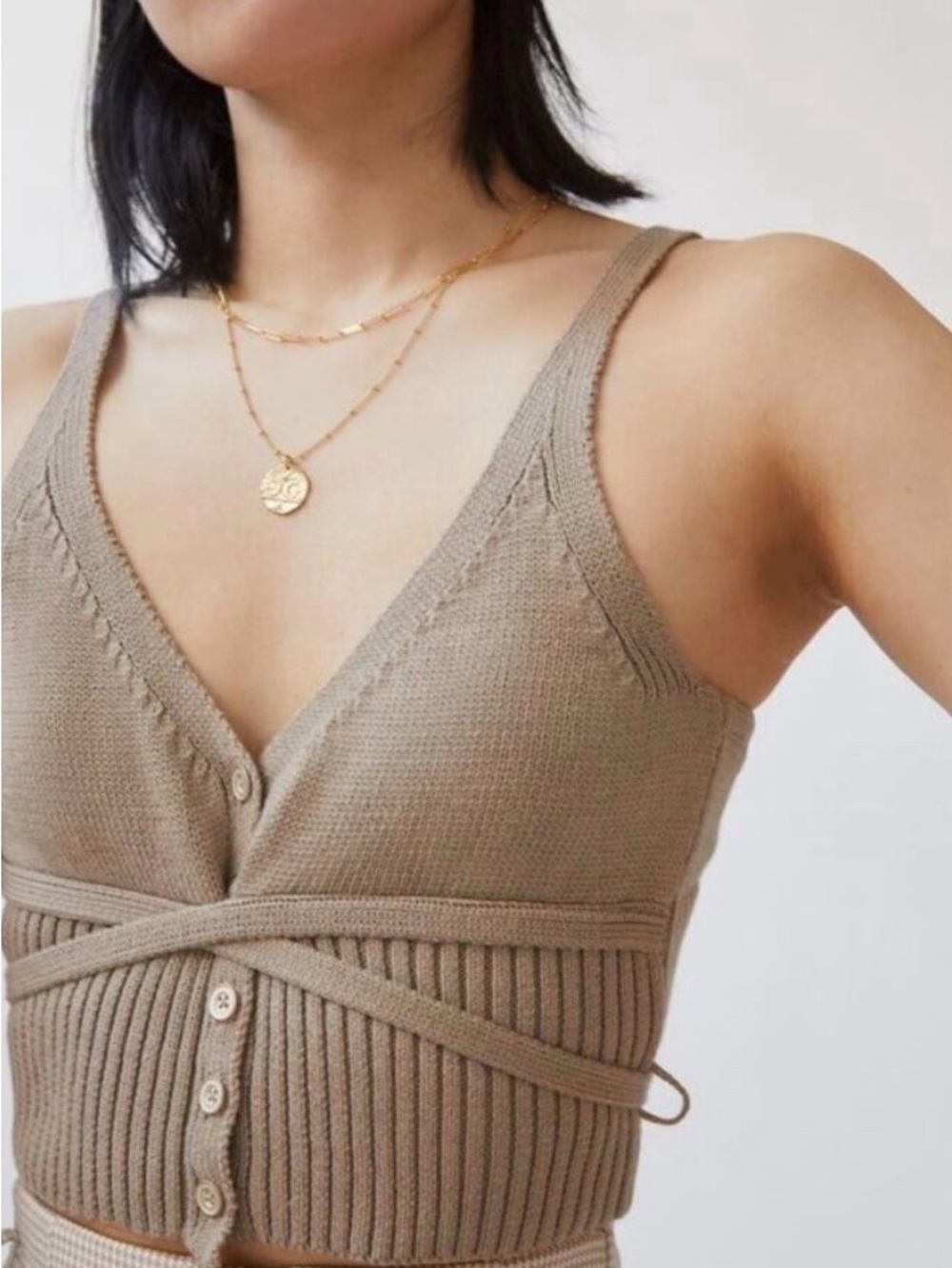 EUC Anthropologie Pilcro Beige Knit Wrap Tank Top size XS
